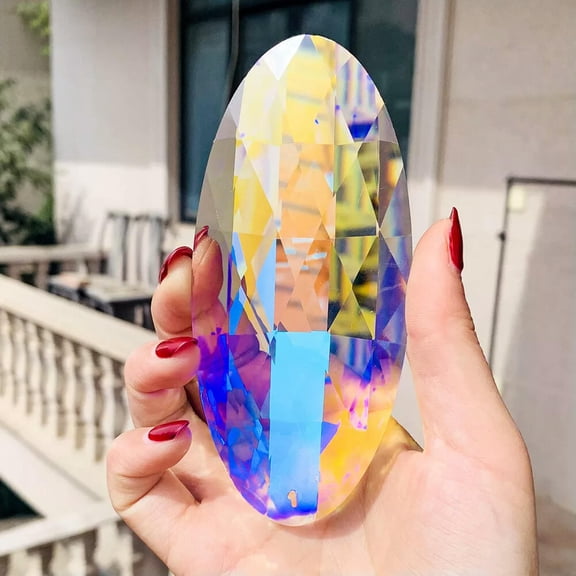 EOEMY 120mm Aurora Borealis Ab Oval Crystal Suncatcher Prismatic Chandelier Pendant