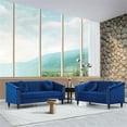 thumbnail image 2 of Pemberly Row 2PCs Blue Modern Velvet Microfiber Living Room Sofa with Pillows, 2 of 6