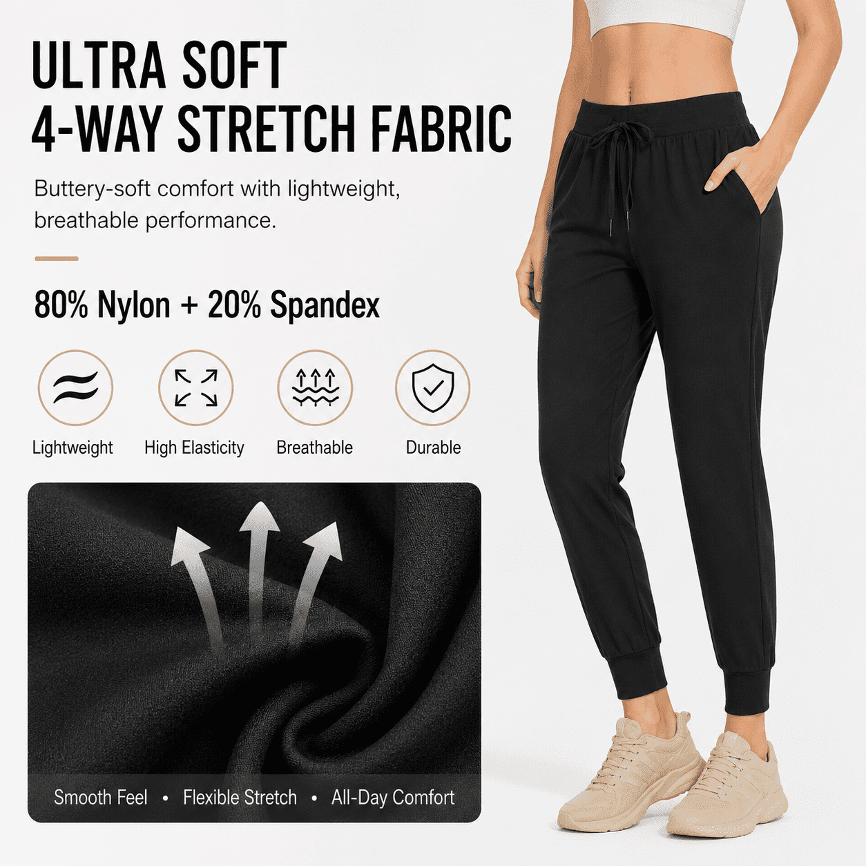 MASKERT Women's Joggers Pants-Athletic Running with Pockets Tapered Casual Workout Pants Black （Size XS-XXXL）