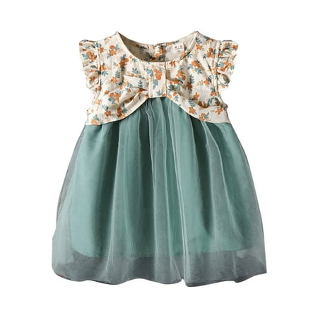 

Little Girls Dress Spring Summer Tulle Solid Color Short Sleeve Dress Green Floral Skirt Summer Travel Dress Kids Baby Sweet Sundress Outwear Leisure Dailywear