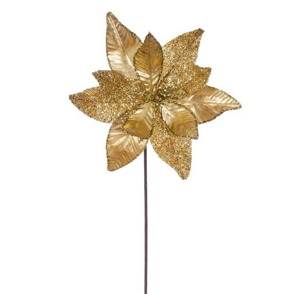 Vickerman RG230108 21.5 in. Gold Poinsettia 11 in. Flower Poinsettia Spray - 6 per Bag