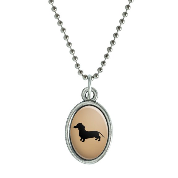 Dachshund Wiener Dog Antiqued Oval Charm Pendant with Chain