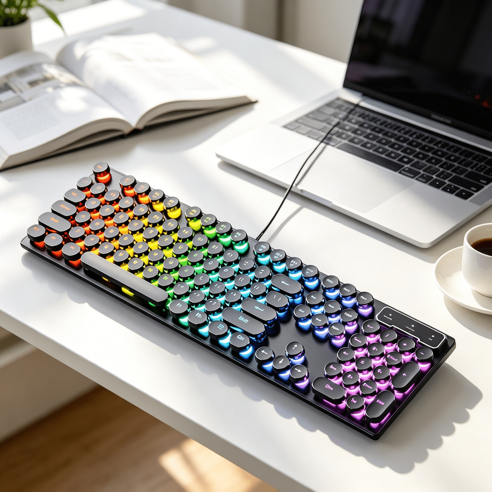 GJX 2026 New Retro Typewriter Style Gaming Keyboard | 104-Key Wired Usb,Rgb Backlit Punk Keycaps | Ergonomic for Office and Gaming for Typing,Gaming,Productivity,Creative Work,Home Office Use