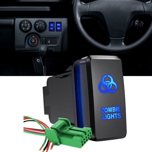 Waywe Zombie Lights Push Button Switch 12V ON Off Switches with Connector Wire Kit 1.54" x 0.83" Replacement for Toyota Tacoma Tundra 4Runner FJ Cruiser Hilux Fortuner