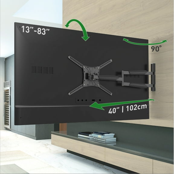 Barkan 13 - 83 inch Full Motion - 4 Movement Extra Long TV Wall Mount Black Extremely Extendable Cable Management