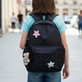 thumbnail image 5 of HUISZJ Polka Dot Backpack, Nylon Shoulder Bag with Pendant, Large Capacity Travel Daypack for Work Travel Outdoor (Black), 5 of 6