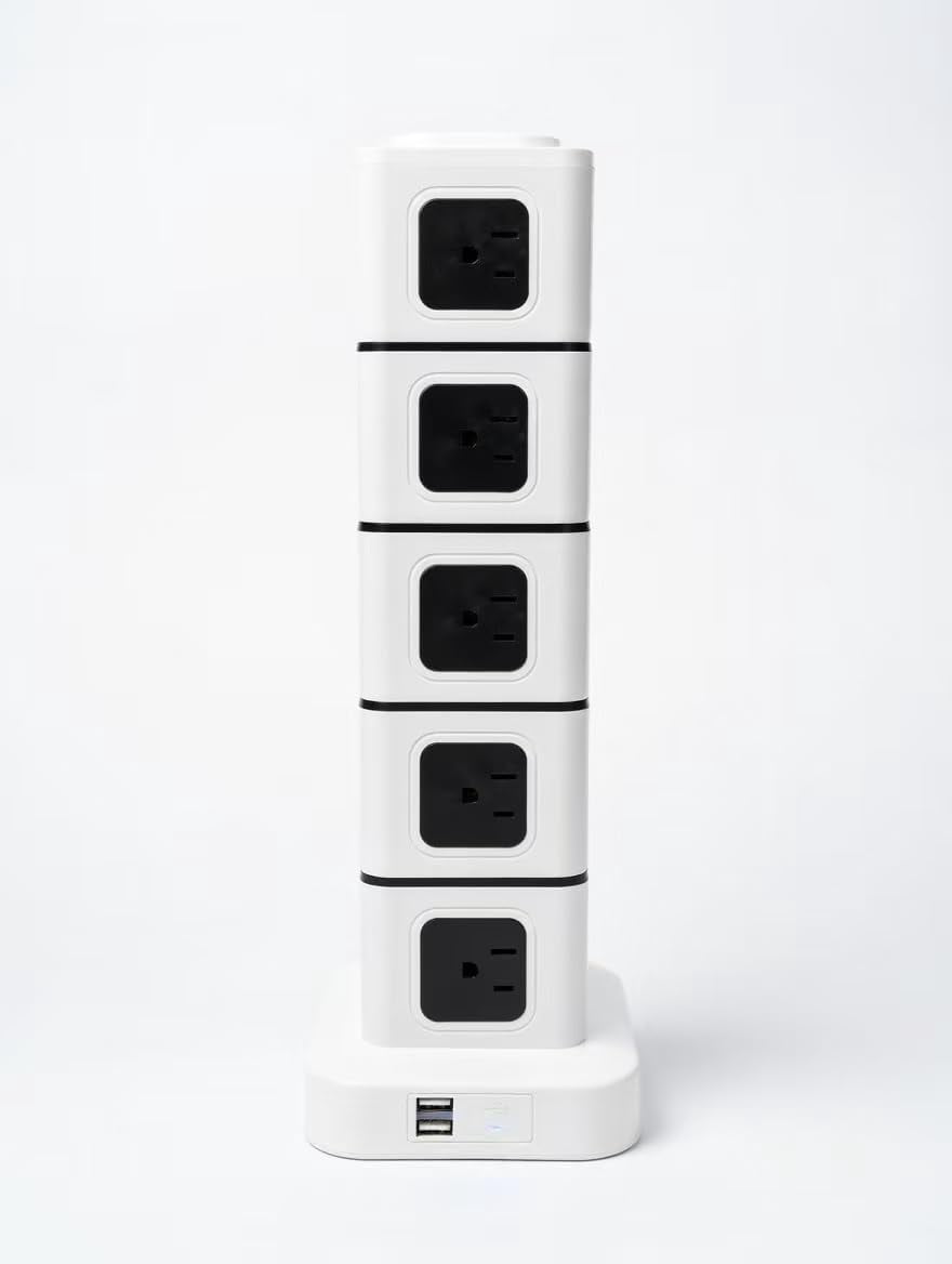 22-in-1 Power Strip Tower Surge Protector, 5-Tier Charging Station with 20 AC Outlets & 2 USB Ports, 9FT Heavy Duty Extension Cord, Independent Switches for Each Layer