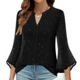 thumbnail image 7 of Cavosen Tops for Women 3/4 Sleeve Glitter Sparkly Mesh Print Pullover Blouse Ruffle Sleeve V Neck Shiny Shirts Flowy Tunic Solid Color Party Tees Novelty T-Shirts Black L, 7 of 7