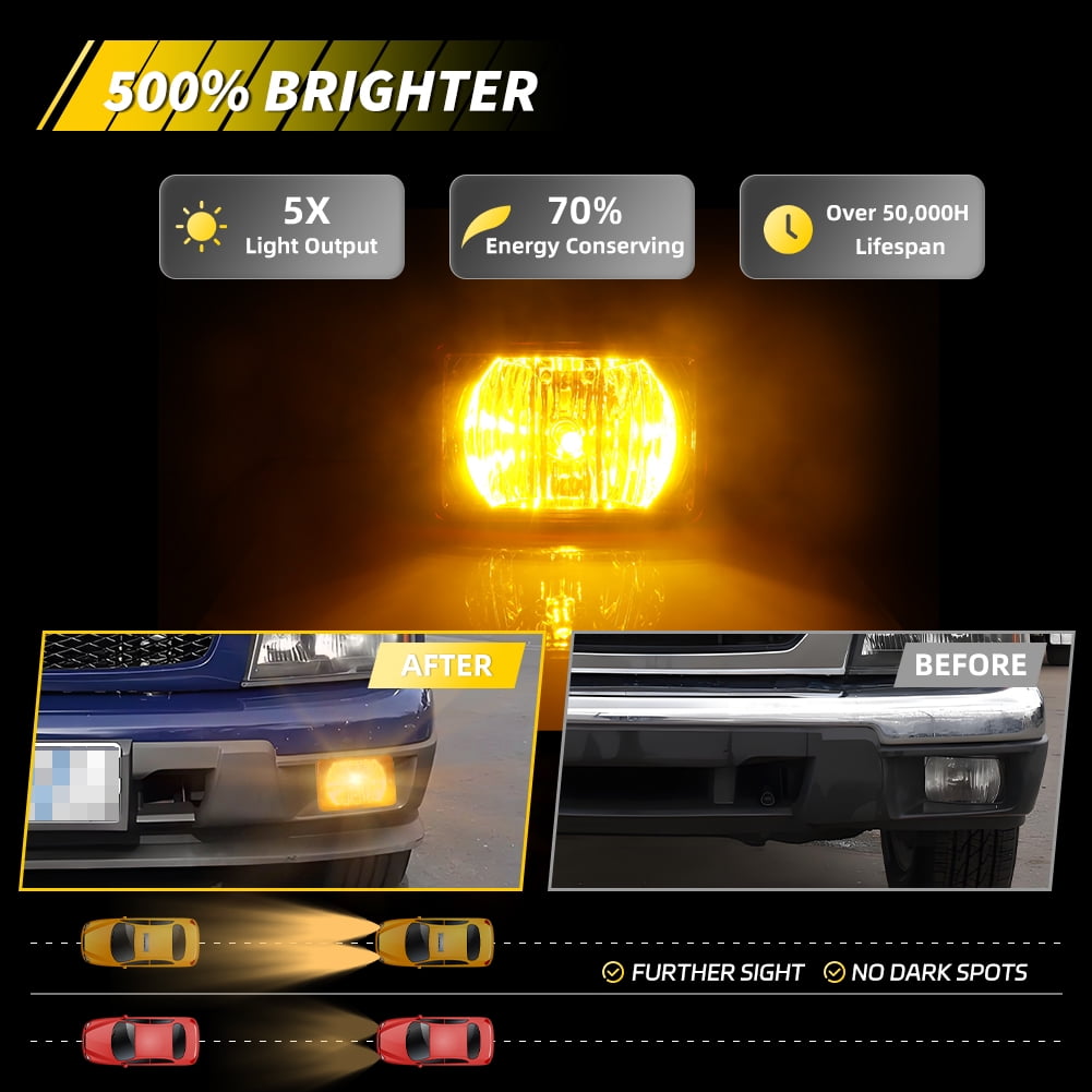 2PCS Amber Lens Front Bumper Fog Lights with  Amber LED For  2004 2005 2006 2007 2008 2009 2010 2011 2012 Chevy Colorado/GMC Canyon 2006 Isuzu i-280/i-350 2007-2008 Isuzu i-290/i-370