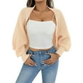 thumbnail image 2 of Women Open Front Ribbed Knit Crop Drop Shoulder Long Sleeve Solid Loose Fit Knitted Crop Cardigan Shrug Apricot One size, 2 of 9