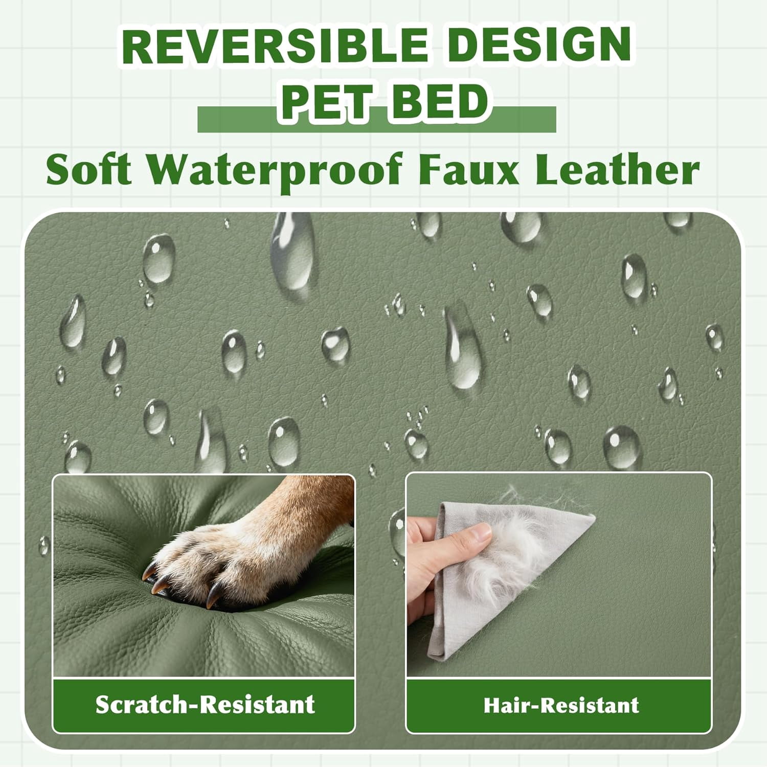 Outdoor Dog Bed Waterproof Washable, XXL Crate Pad 48 Inch, Cooling Wipeable Leather Pet Beds with Removable Cover Reversible, Durable Anti-Slip Kennel Pads 47"x29" Green