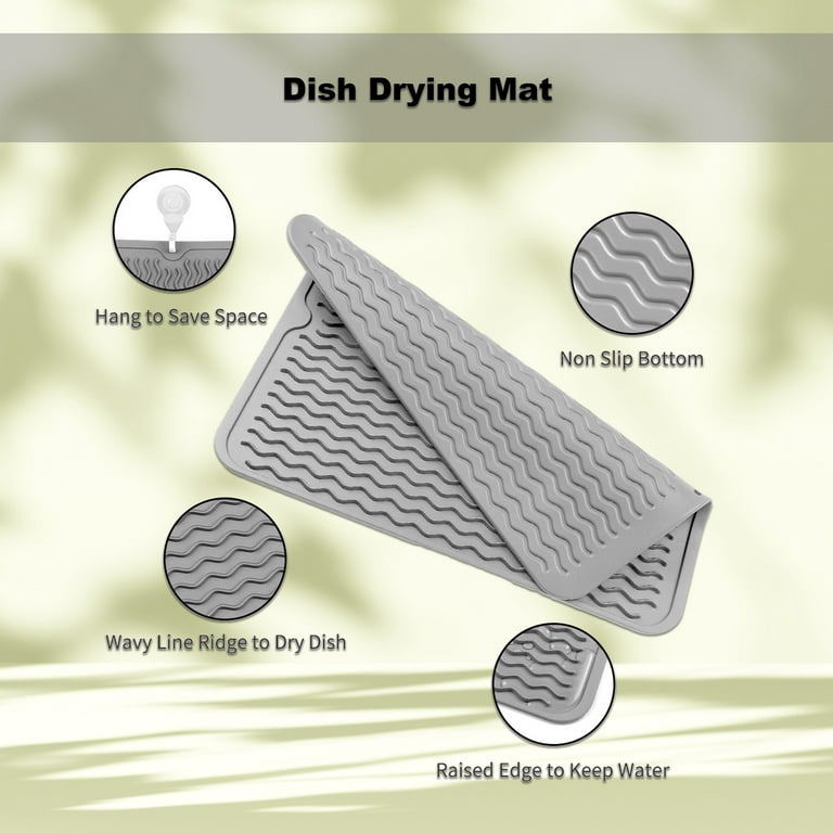 HONSITML 2pcs Silicone Dish Drying Mat Mat Heat & Resistant Mat Easy Clean Dishwasher Safe Eco-Friendly (Black), Size: 21.5