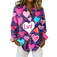 thumbnail image 2 of Dwralegc Shirts for Women Lapel Collar Long Sleeve Blouses Plus Size Plus Heart Graphic Tops Casual Dressy Valentine Shirt Purple 3XL, 2 of 5