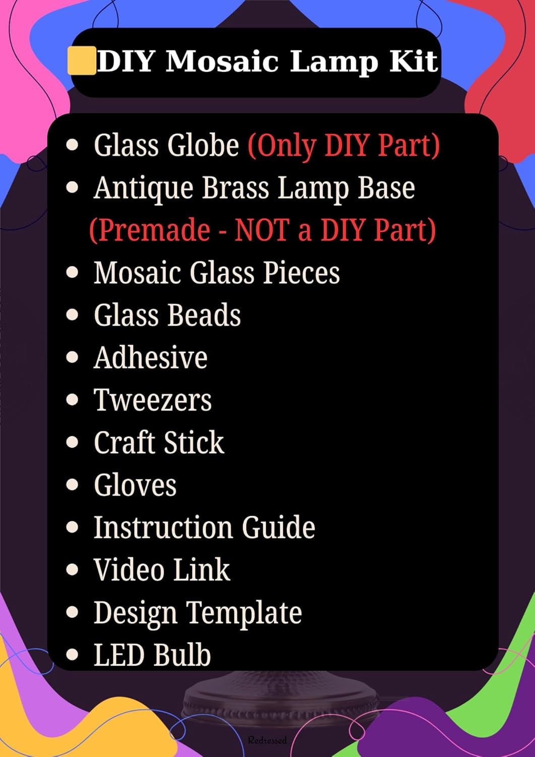 DEMMEX DIY Turkish Mosaic Lamp Making Kit – No Grout Needed – Fun, Easy, No Experience Required – Complete Mosaic Art & Craft Project Kit for Adults & Teens – Make Your Own Table Lamp (Turquoise)