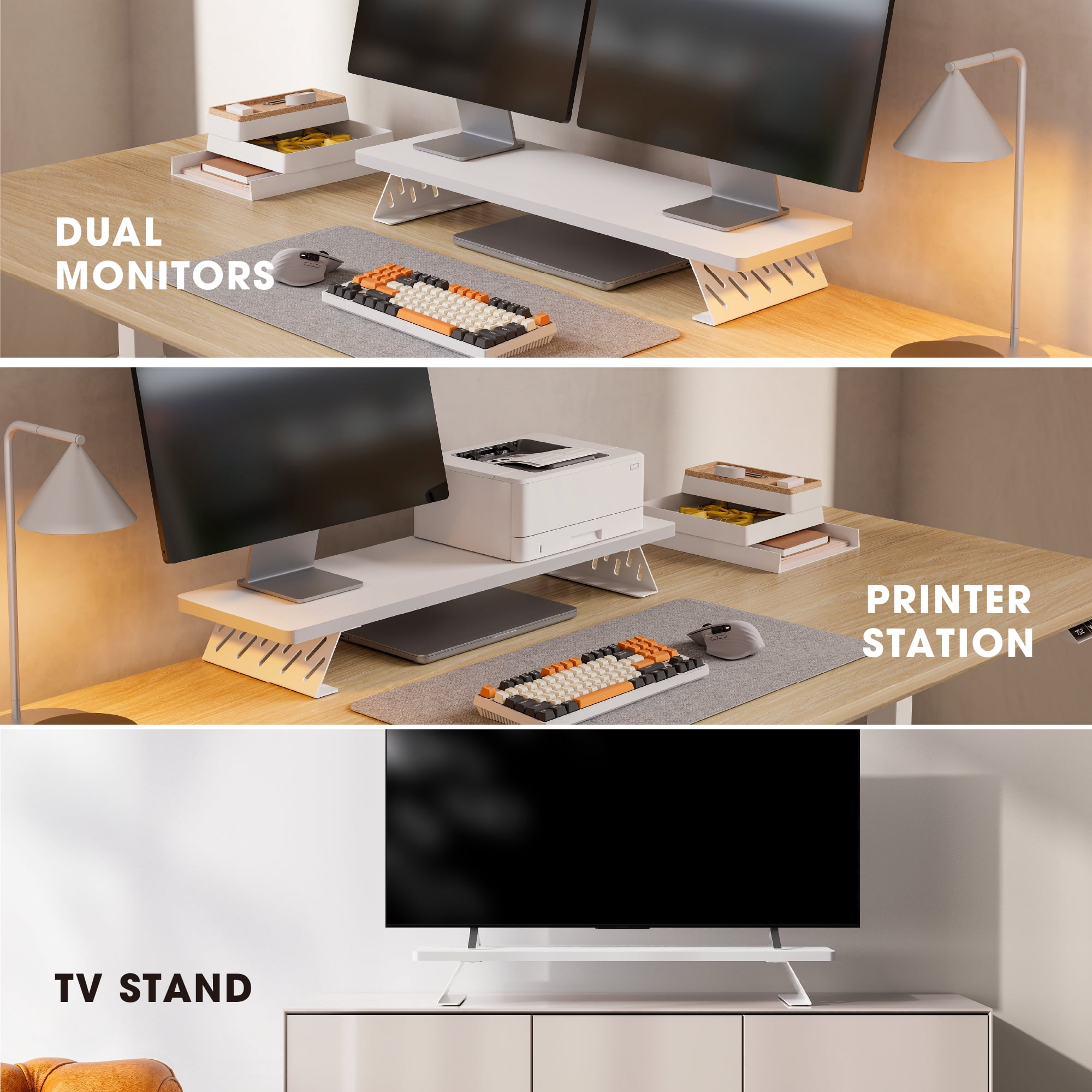 Fenge Dual Monitor Stand Riser, 31.5 inch Long Monitor Stand for Desk
