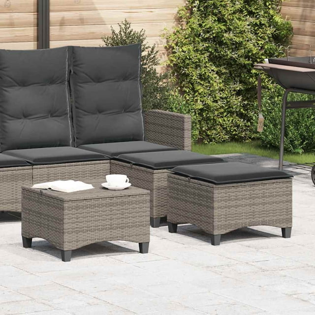 vidaXL Tabourets de Jardin avec Coussins 2 Pcs Gris 55x55x36 cm Poly Rotin
