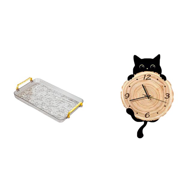 Bandeja para servir,Bandeja rectangular para servir en la cocina con asa,Reloj de pared,Reloj de pared decorativo para baño o dormitorio,Reloj de pared para gatos silencioso,sin tictac,ideal