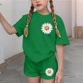 thumbnail image 4 of ITSAME Girls Outfits 2-Piece, Short Sleeve Shirts and Shorts Floral Print Loose Casual Clothes Set Green Size 10, 4 of 8