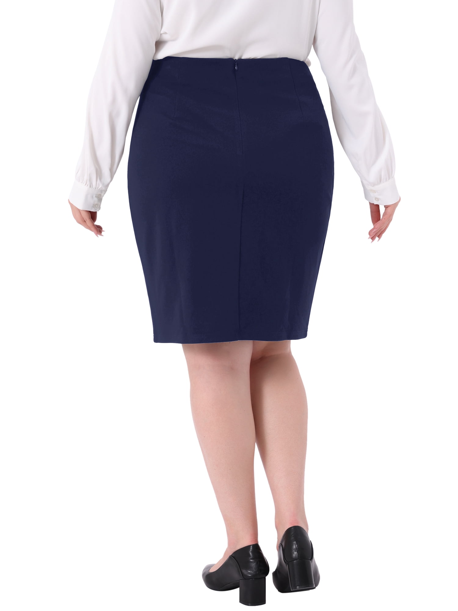 DARING DIVA Women's Plus Size Knee Length High Waisted Stretchy Skirt 2X Navy Blue