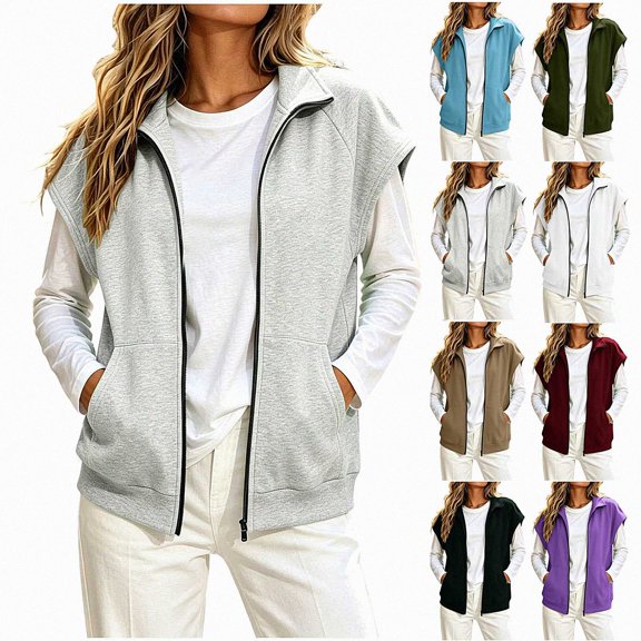 Teylalorva Women's Outerwear Jackets Basic Spring Fall Winter Pocket Zipper Sweatshirt Sports Outerwear Gray Size L