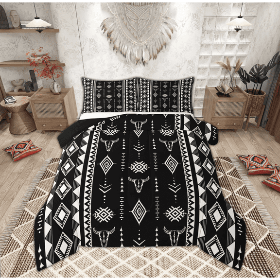 Feelyou Aztec Bedding Comforter Set for Adult, Rustic Animal Skull Twin Comforter Sets, Western Tribal Hippie Bedding Set, Ultra Soft Bedroom Decor, 2pcs