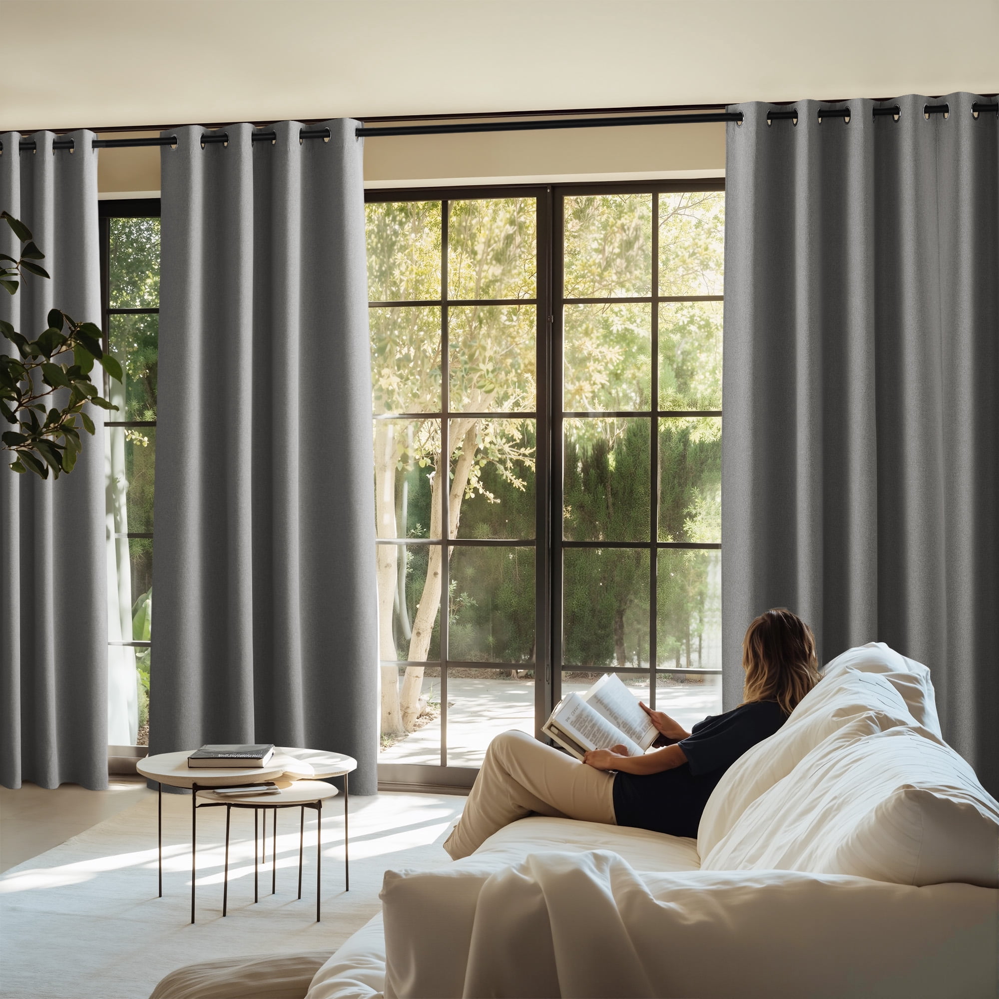 NICETOWN 100% Blackout Faux Linen Curtains for Living Room Thermal Insulated & Energy Efficiency Curtains for Windows, Grey, 52" Wide x 90" Long, 2 Panels