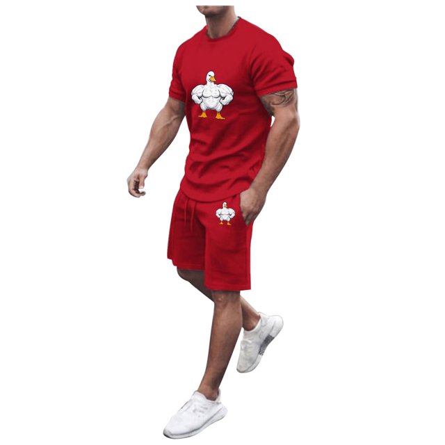 toraway Ensemble de Mode pour Hommes 2 Pcs Tenues d'Été Décontractées Manches Courtes Col Rond T-Shirt Manches Courtes Musclé TTG