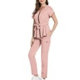 thumbnail image 4 of Scrubs Sets Workwear Breathable V Neck Tops Uniform Front Zipper Top Nurse Tops Pants Set Working Suit for Women Female Nurse Esthetician Size Light Pink, 4 of 8