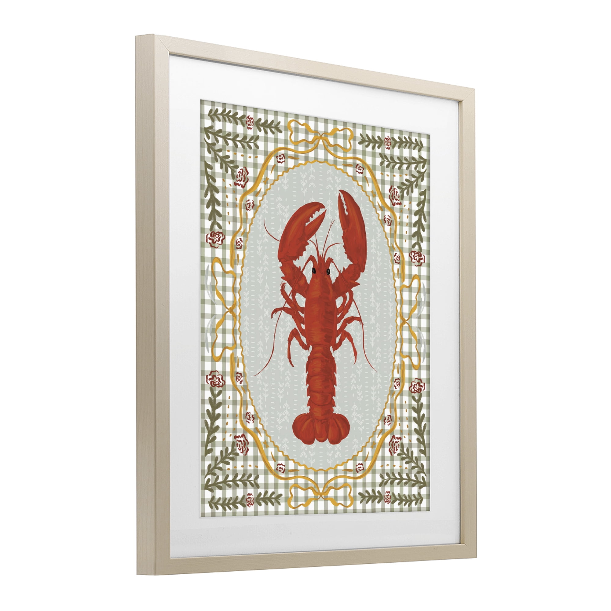 Stupell Industries Lobster with Gingham Kitchen Charm Birch Framed Print Under Glass, design by Vero Illustrates