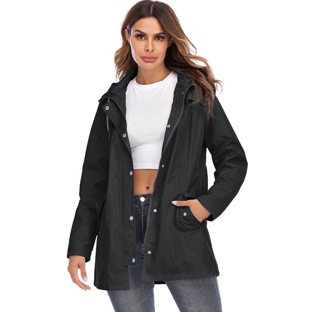Chubasquero para mujer, chubasquero impermeable para exteriores con capucha Eccomum Negro/XX-grande