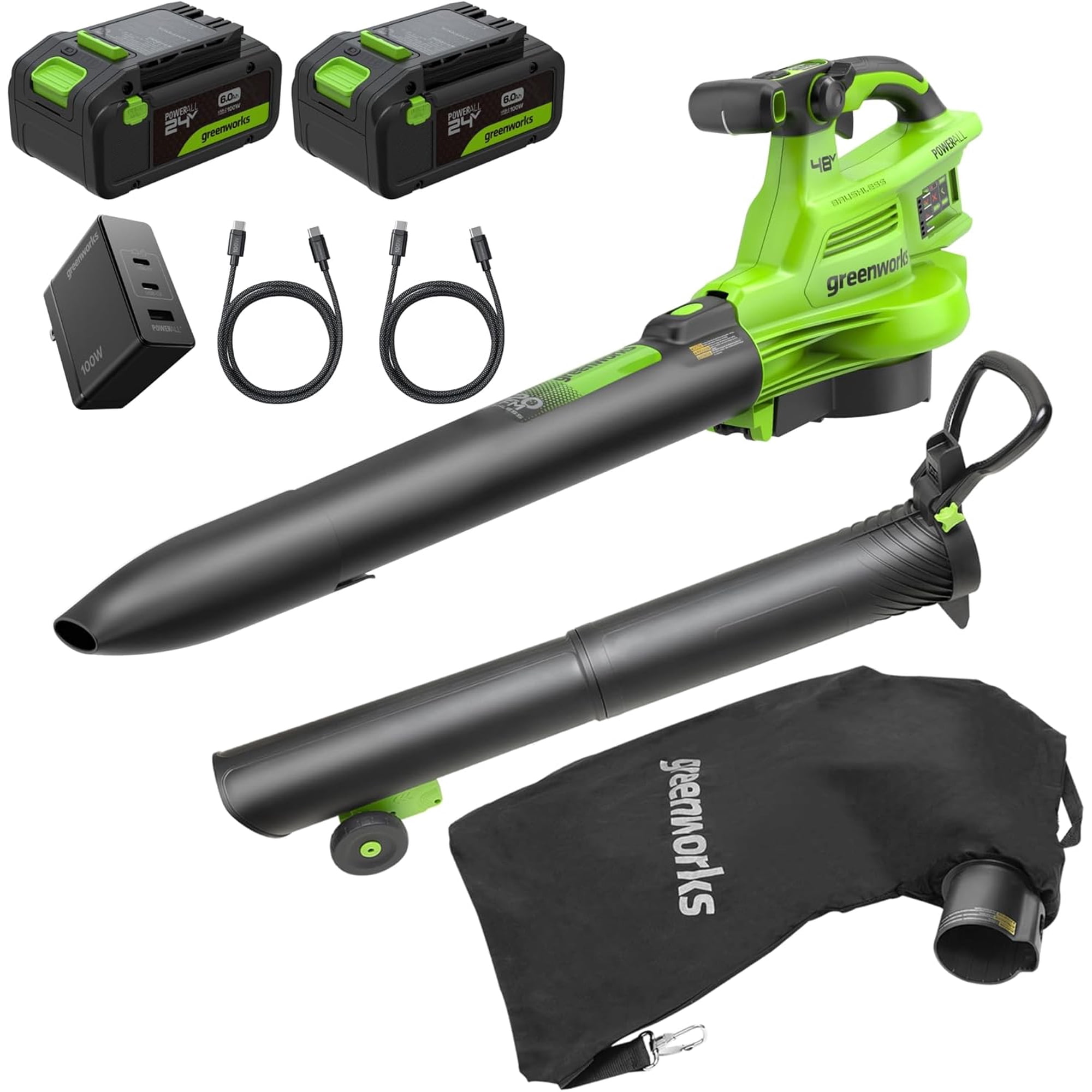 ELEKIBRUSH＋ Greenworks 48V (24V x 2) 3-in-1 Brushless Blower Vacuum Mulcher
