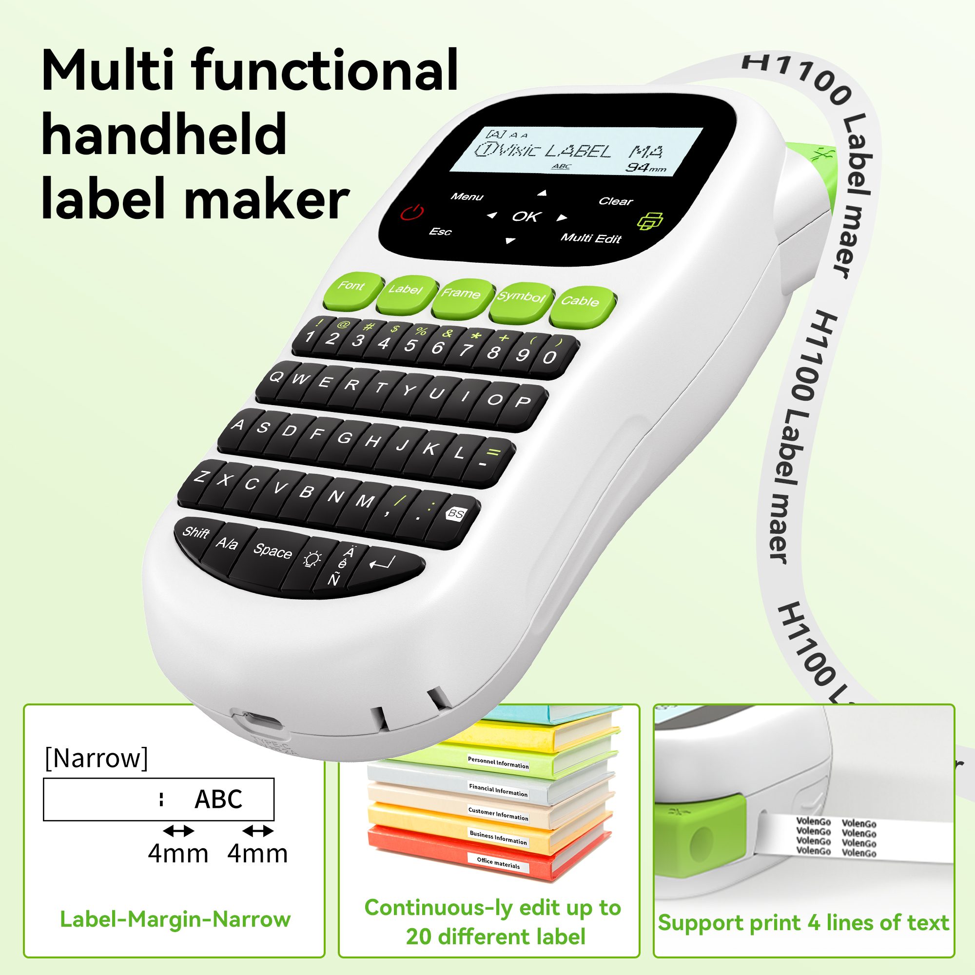 Phomemo H1100 Handheld Label Maker, Label Printer Machine with Tapes, Portable Label Tape Makerfor Home, Office Organization, Multiple Fonts Symbols Borders Easy to Use Inkless