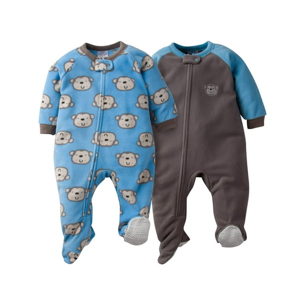 Gerber Gerber Baby Boy Microfleece Blanket Sleepers Pajamas, 2Pack