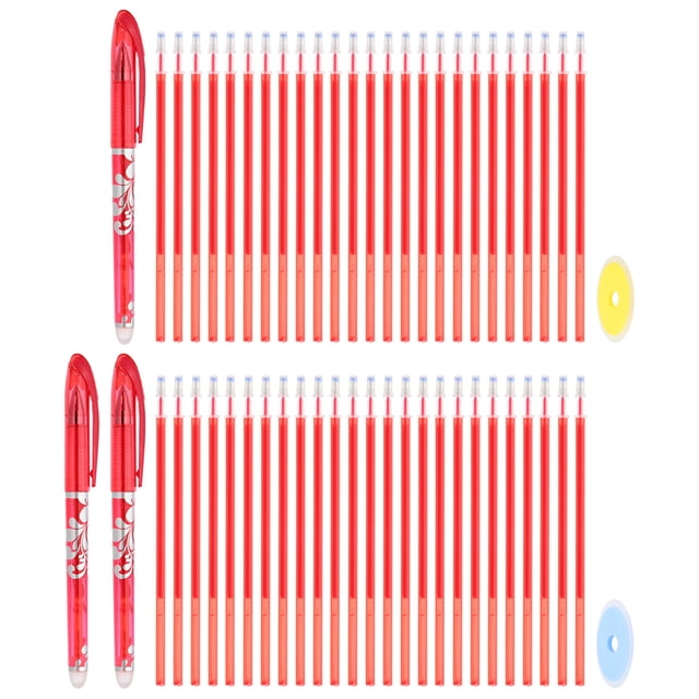 Paquete de 3 bolígrafos gel borrables con 50 recargas y 2 borradores, bolígrafos borrables térmicos de 0.5 mm para tela, marcadores de tinta roja para costura, acolchado y escritura en planificadores