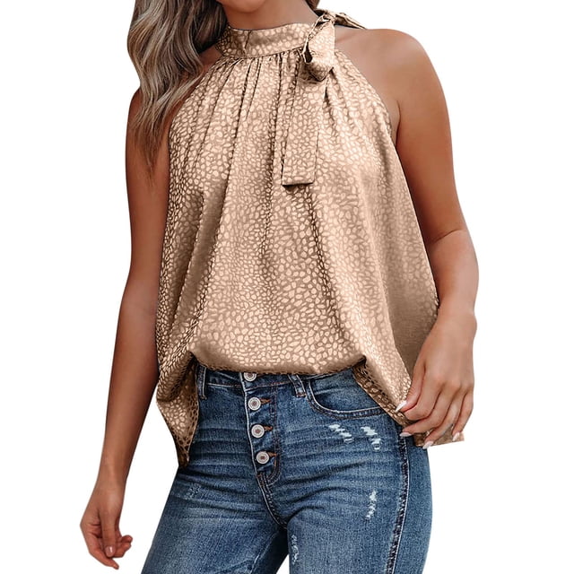 Playeras,Blusas y Tops,Ropa para Mujer Workout Tank Tops Mujer Chaleco sin mangas con estampado de leopardo y de cuello nuevo de verano para mujeres europeas y (Coffee, S)