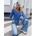 thumbnail image 6 of Zeagoo White Button Down Shirt Women Henley Shirts Square Neck Ribbed Long Sleeve Tops Dressy Casual Tee, 6 of 6
