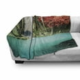 thumbnail image 3 of Waterfall Soft Flannel Fleece Throw Blanket, Nature Single River in Corner of the Deep Forest Fair Fall Oak Trees, Cozy Plush for Indoor and Outdoor Use, 50" x 60", Red and Blue, by Ambesonne, 3 of 6