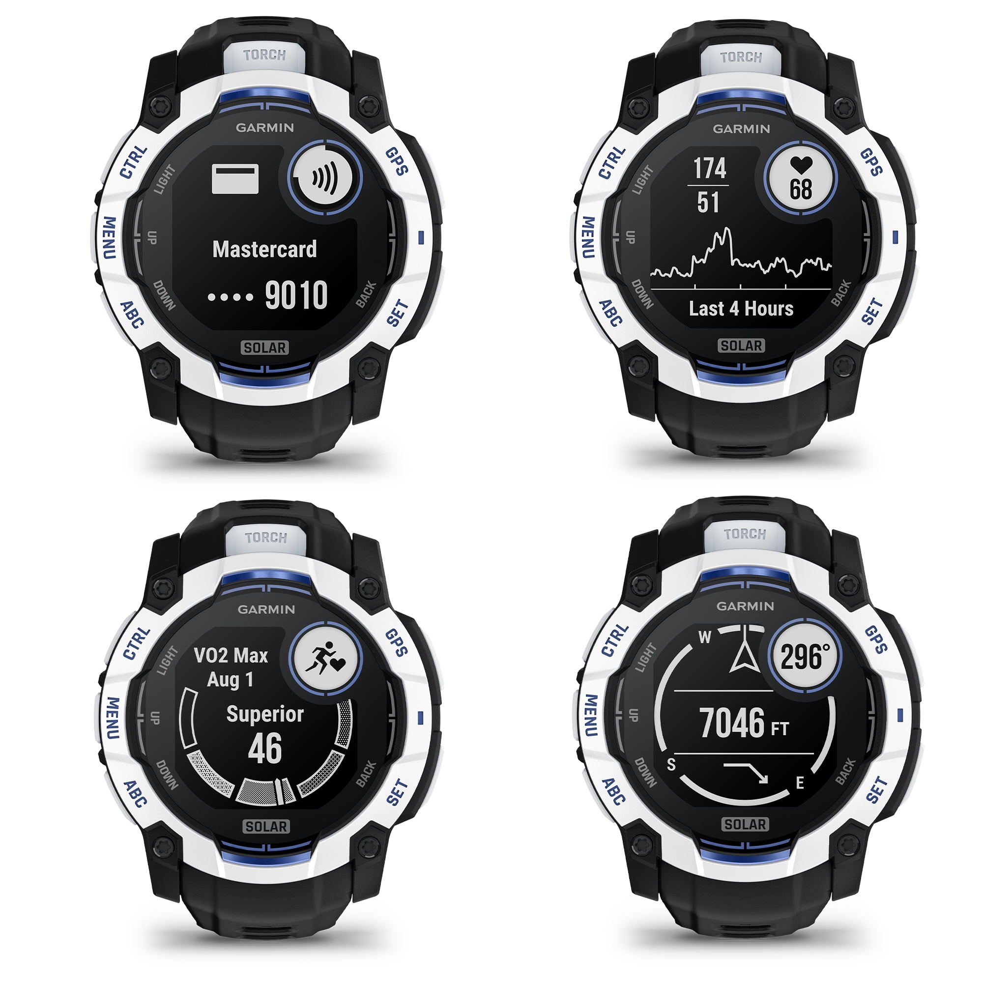 Garmin Instinct 3 Solar Rugged GPS Smartwatch, 50 mm Case, Unlimited Battery with Solar Charging, Multi-Band GPS, Built-In Flashlight, Whitestone with Black/Bolt Blue Band (Supernova Collection)