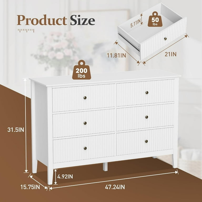 Superjoe 6 Drawer White Dresser Set of 2 for Bedroom, Modern