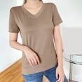 thumbnail image 5 of GaThRRgYP Womens Tops Summer,Fashion Women's Summer Casual Solid Color Loose Short Sleeve V-Neck Blouses Shirts Coffee M, 5 of 6