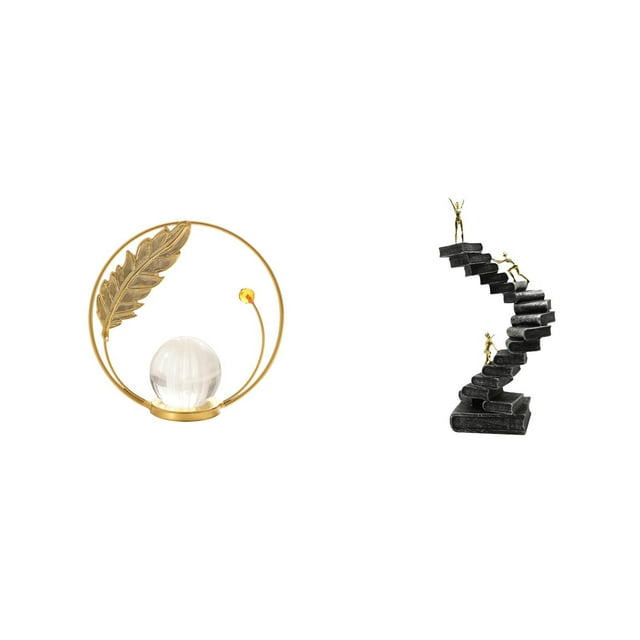 Estatua de bola de cristal con forma de escalera, escultura de libro, figura de resina y hierro, ideal para decoración del hogar y la oficina, regalo.