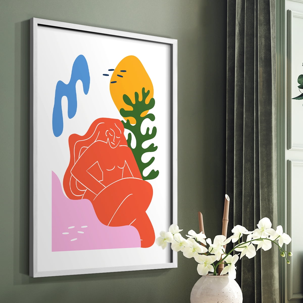 Matisse CDXLIX in White Solid Wood Framed Print No Nail Hanging