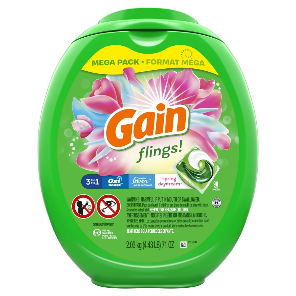 Gain flings Liquid Laundry Detergent Pacs, Spring Daydream Scent, 96