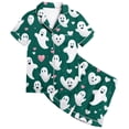 thumbnail image 3 of Outfit Sets for Girls Halloween Cute Trendy Print Silky Short Sleeve Shirt Shorts Loungewear 2 Piece Outfits Size 2-3Y, 3 of 4