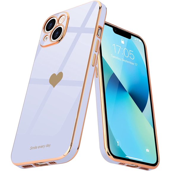 Entronix Love Heart Case Compatible with iPhone 15 Plus, Glossy Cute Cover, Purple