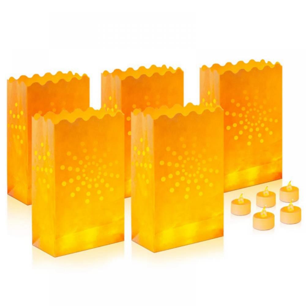 10 PCS White Luminary Bags,Sun Design Flame Resistant Candle Bags for