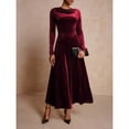 thumbnail image 5 of Elegant Burgundy Long Sleeve Velvet Cowl Neck Maxi Dress For Women, 5 of 7