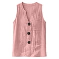 thumbnail image 4 of Camisole Tops Women Built in Bra Women Summer Linen Tank Tops Loose V Neck Button Causal Breathable Boho Sleeveless Blouse Shirt L, 4 of 9