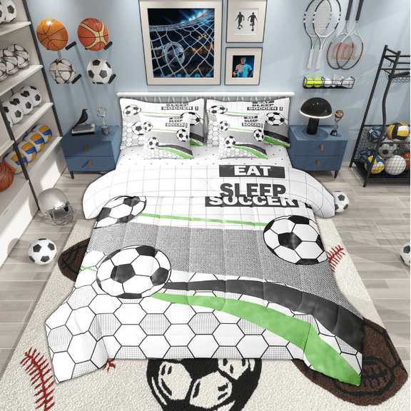 7 Piece Football Twin Comforter Set ,Sports Soccer Bedding Sets Ball Games Room Decor,Honeycomb Geometric Bed in a Bag with Fitted Sheet,Flat Sheet,Pillowcases & Shams