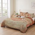 thumbnail image 2 of Full Quilt Set 78''x90'', Red Beige Lightweight Bedspread Coverlet Set with 2 Pillow Shams, Vintage Boho Ethnic Geometric Abstract Art Breathable All Season Quilt Bedding for Bedroom/Guest Room, 2 of 9